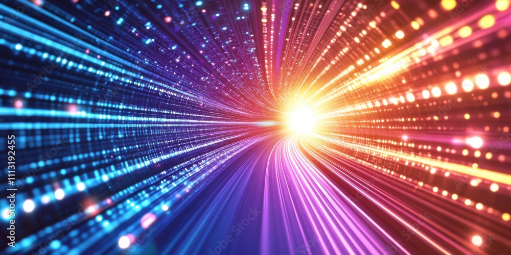Poster abstract digital tunnel of light speed and colorful data streams