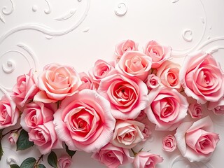 Obraz premium gorgeous rose blooms on a white floral wall background, clean arrangements, gorgeous roses, flower love
