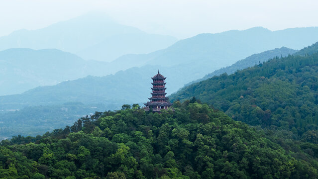 The ancient tower is on the mountain