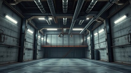 Fototapeta premium Industrial-style concrete background with metal beams , exposed beams, metallic texture, rusty details