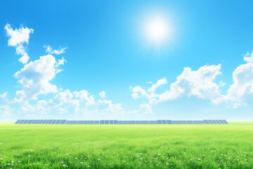 Solar Panels Against Blue Sky and White Clouds Background