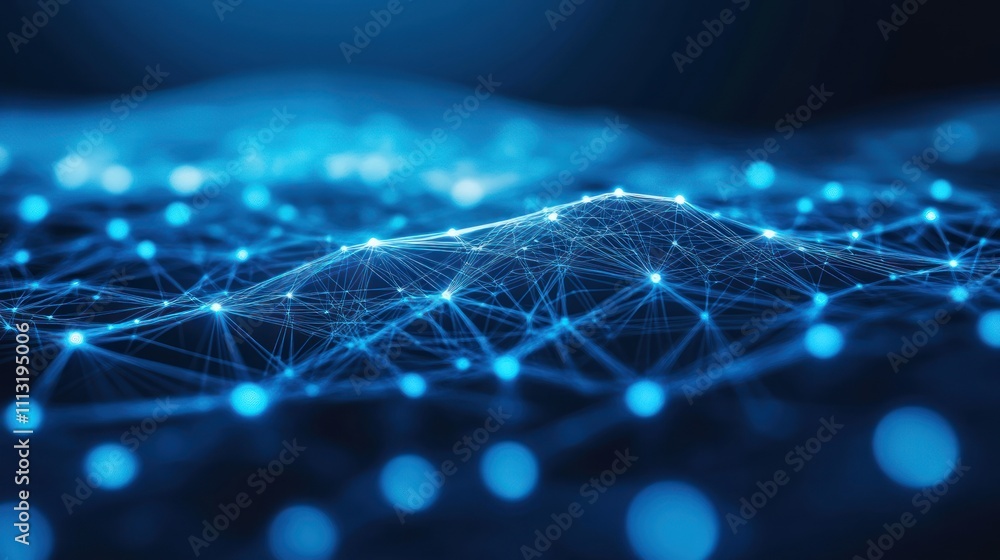 Wall mural abstract network connection: digital landscape of nodes and lines