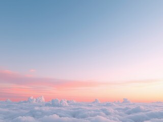 Naklejka premium Pastel pink and blue hues of sunset behind fluffy clouds, soothing colors, sunset, cloudy sky, calm evening
