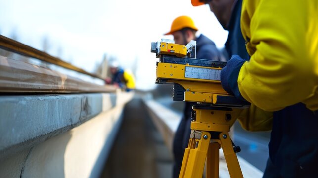 A detailed shot of a team of engineers conducting structural tests on a bridge using advanced measurement equipment, Structural testing scene, Scientific and analytical style