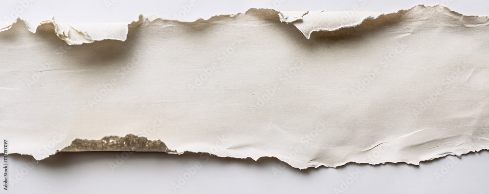 Poster long ripped horizontal piece of paper with torn edges creating a frame effect on white background