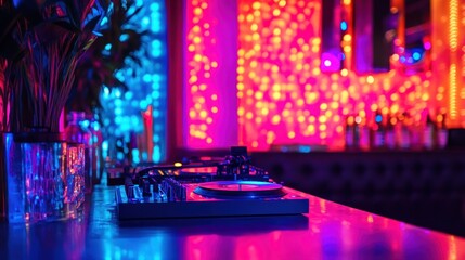 Neon Nights: DJ Setup in Vibrant Club Atmosphere