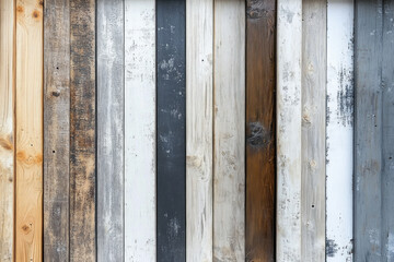 Wooden wall with various colored and textured panels.
