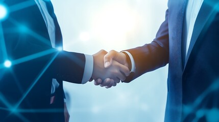 Business deal handshake in technology