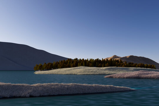 Serene Island Landscape Surrounded by Calm Waters
