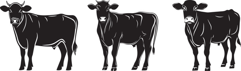  Silhouette set of cow, vector silhouette