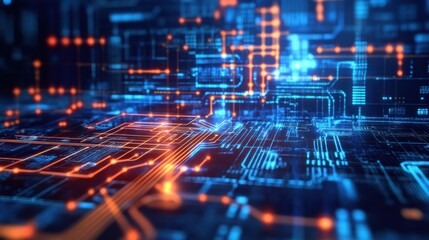 High-Tech Background with Abstract Digital Lines and Glowing Nodes Dark Blue Backdrop for Tech Presentations