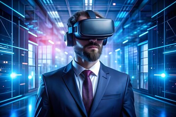 Fototapeta premium man wearing VR futuristic