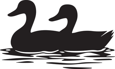 Silhouette of ducks swimming in water, vector silhouette