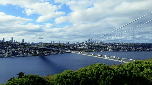 Aerial view of Fatih Sultan Mehmet Bridge and cityscape of Istanbul view from Otagtepe park