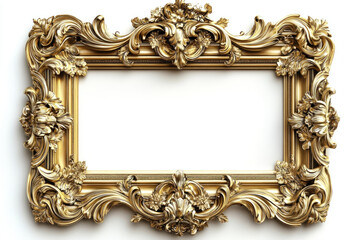 Gold frame against white background, reflecting soft light, enhancing its elegant simplicity.
