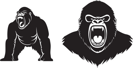 Silhouette of an angry gorilla, vector silhouette