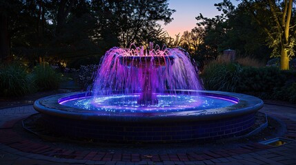 Illuminated Fountain in a Tranquil Garden