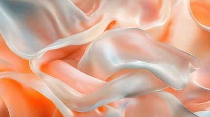 Soft, flowing peach and light-gray fabric drapes elegantly.