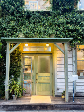 External green front door in Kyoto