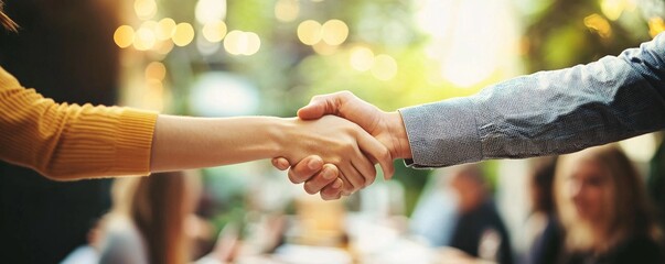 Business people shaking hands in a restaurant after a successful meeting