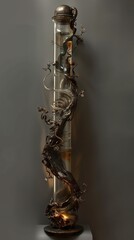 Enchanted Glass Vessel: A mesmerizing art piece featuring a tall glass cylinder adorned with intricate bronze vines, creating a captivating blend of nature and artistry.