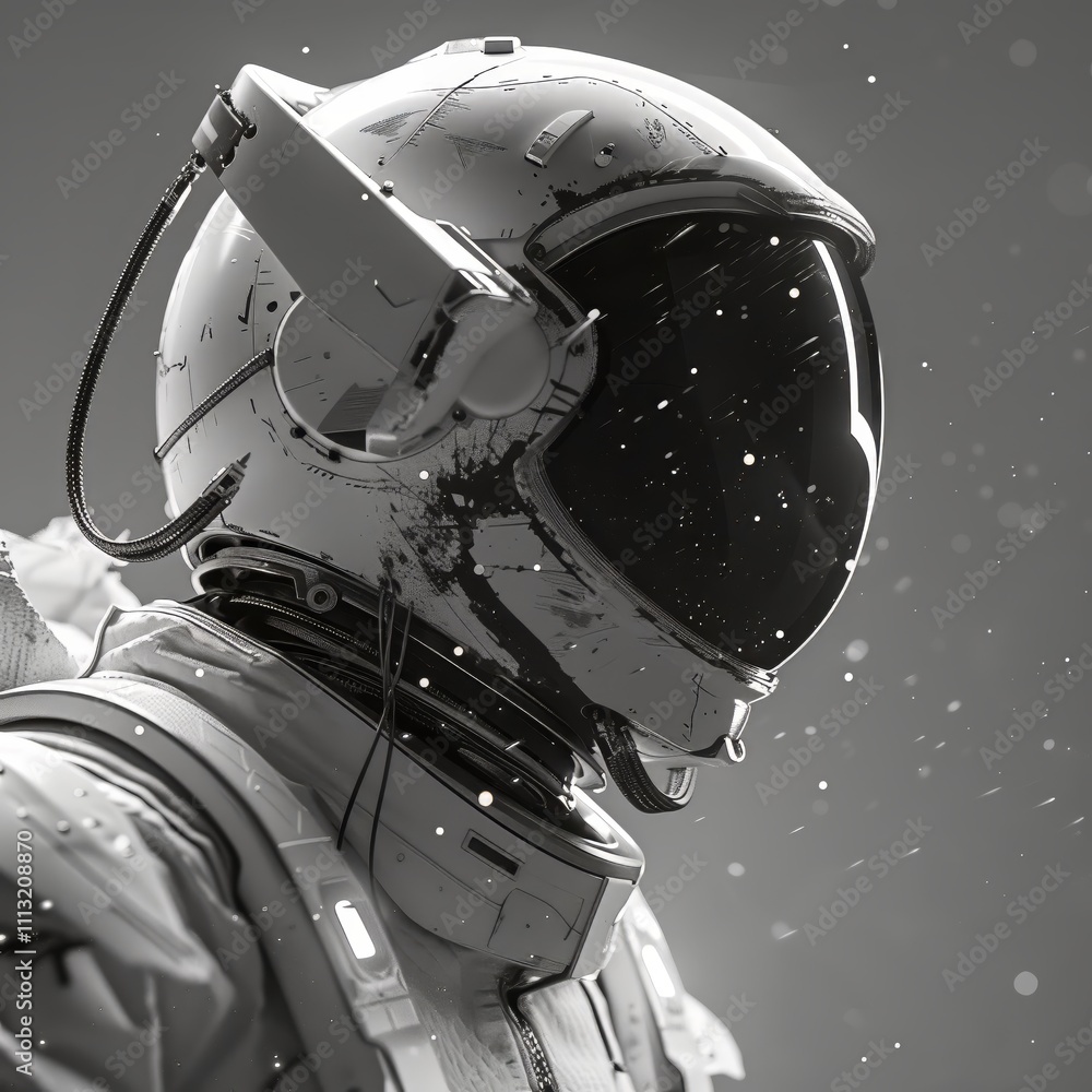 Wall mural astronaut in the void: a close-up of an astronaut's helmet, the starkness of space reflected in the 