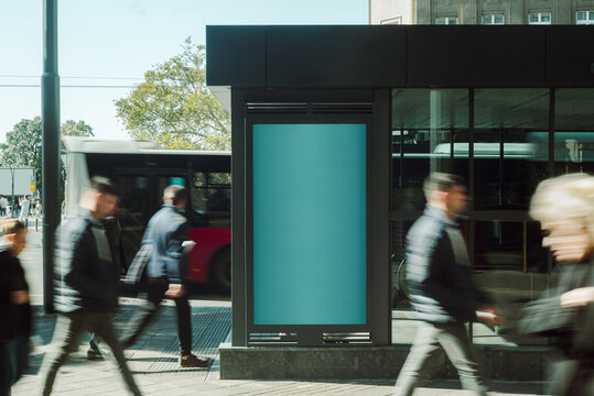 An empty electronic promotion screen on an urban modern street 