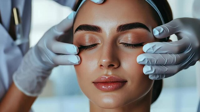 plastic surgery, beauty, Surgeon or beautician touching woman face, surgical procedure that involve altering shape of face, doctor injection to prepare for rhinoplasty, medical assistance, health