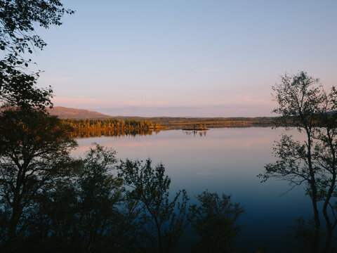 Warm Autumn Sunset at Still Wilderness Lake