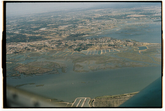 Film view of Alentejo, Evora, Portugal from a two-seat airplane