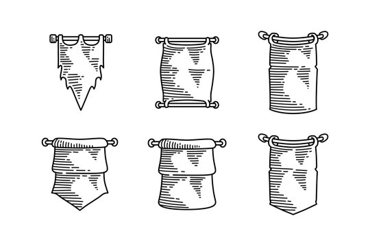 flag vertical with pole engraved style icon vector illustration collection. set of flag vertical hand drawn line art symbol element designs.  doodle of flag vetical decorative element designs