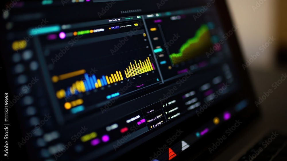 Aufkleber a close-up of a modern laptop screen with financial data and dashboards in focus, capturing the adva