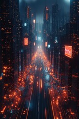Fototapeta premium A city street with many lights and buildings