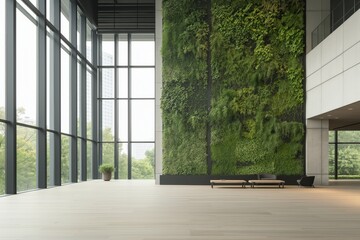 Fototapeta premium A large wall of plants is growing in a large room with a lot of windows