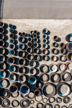 Industrial Water Treatment Plant Pipe Flanges Aerial View Constr
