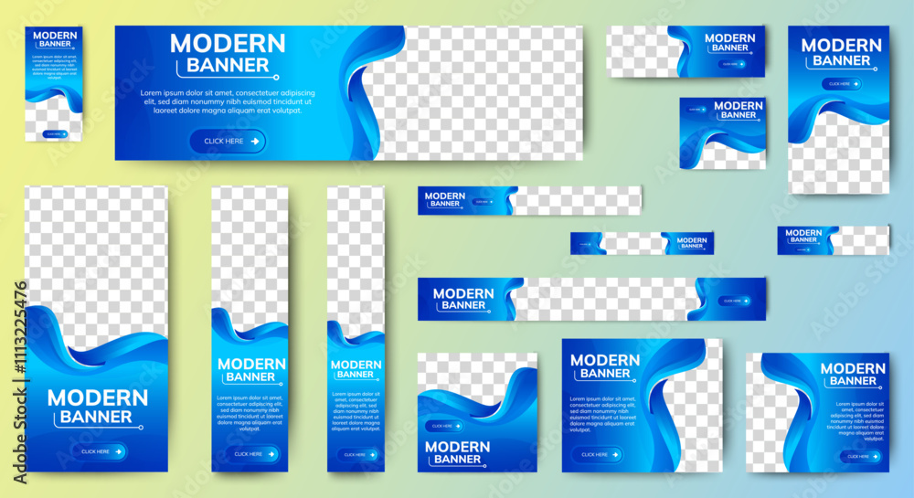 Poster online web ads banner template design set with standard size. multipurpose banners layout with place