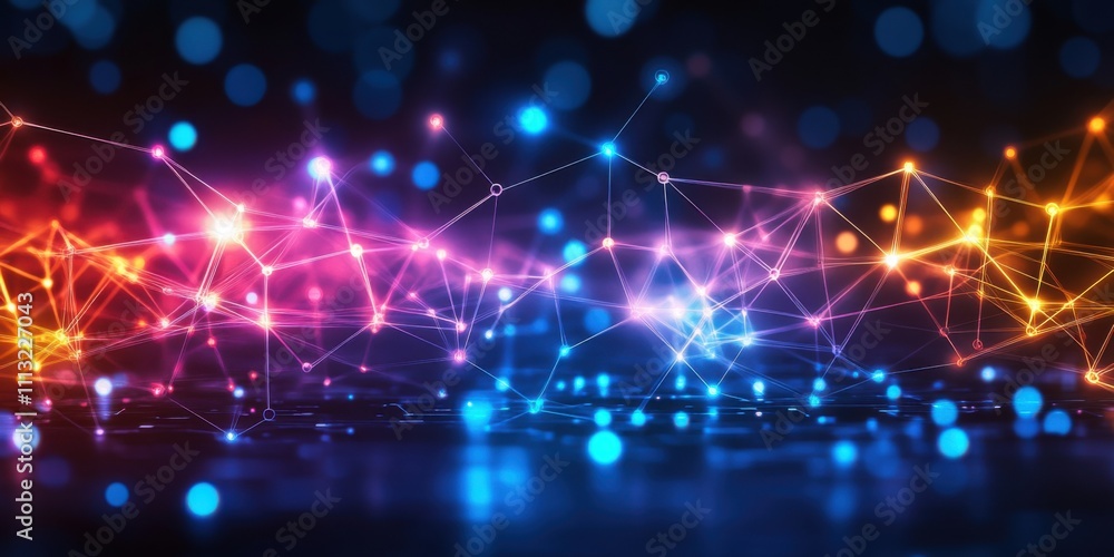 Poster abstract network connections digital art colorful glowing nodes and lines futuristic technology back