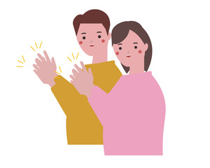 Fototapeta premium 笑顔で拍手する男性と女性。ベクターイラスト