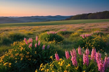 Obraz premium Stunning Wildflower Meadow at Dawn in a Spring Landscape