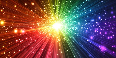 Fototapeta premium Vibrant Rainbow Light Burst Explosion Digital Art Background Design