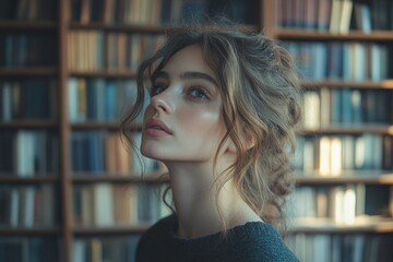 Pensive African American Man in Glasses Lost in Thought in Cozy Library Setting
