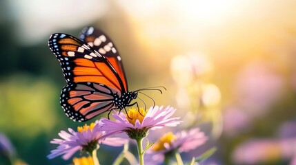 Fototapeta premium Close-Up of Butterfly on Wildflower Fragile Beauty of Biodiversity Protecting Natural Habitats