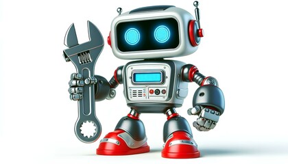 Fototapeta premium Robot Mechanic Holding Wrench