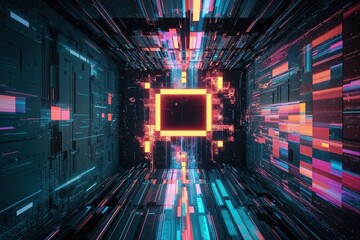 Obraz premium Illuminated Pixel Glitch Art Abstract Error Backgrounds and Vintage Aesthetic Visuals