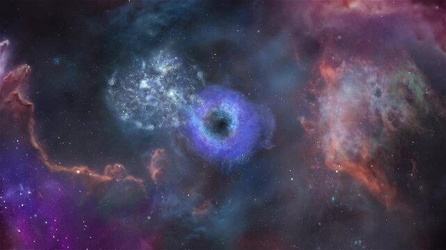 Stars and Galaxies. Loopable. Multicolored. Colorful space background: nebulas, stars, comets. Glowing galaxies and stars passing by. 