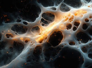 Ethereal Tree Roots Illuminated in Darkness