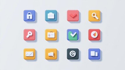 Naklejka premium Colorful icons representing various digital functions and tools.