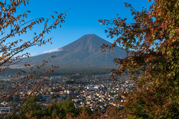 View of Mount Fuji from the observation deck in the Arakura yama Sengen Park from the Chureito...