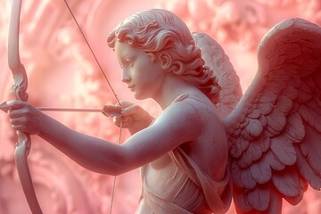 Valentine's Day Cupid with Bow and Arrow - Elegant Love Symbol in Pastel Colors - Valentine Postcard Design - Generative AI