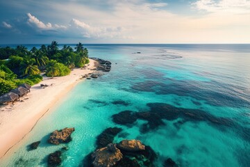 Tropical island beach aerial view.